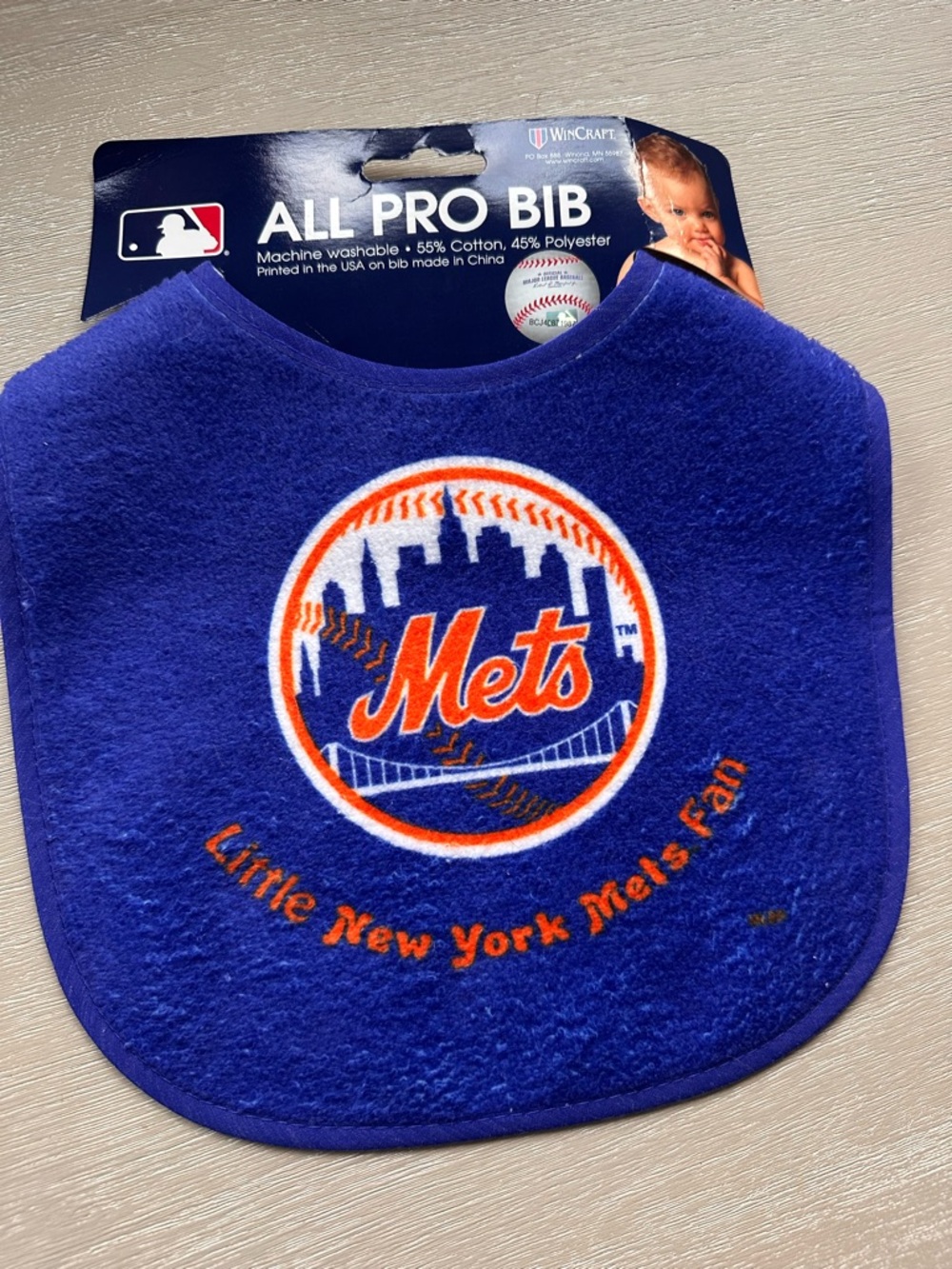 New York Mets Baby Bib in Royal Blue with Orange and White Logo